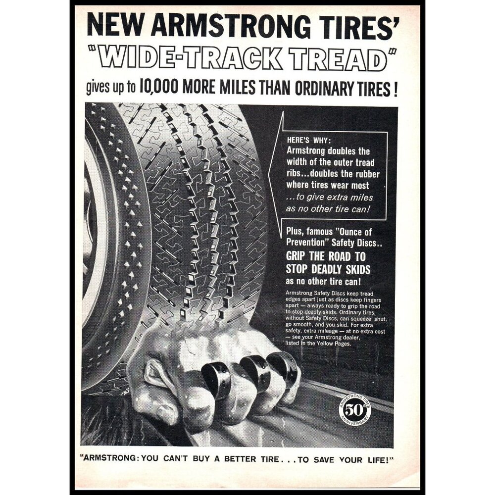 1962 Armstrong Tires 50th Anniversary Wide Track Vintage Print Ad Wall Art Photo